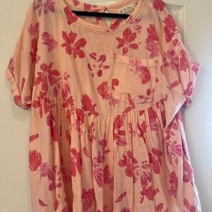 Free People Pink Floral Tunic Top